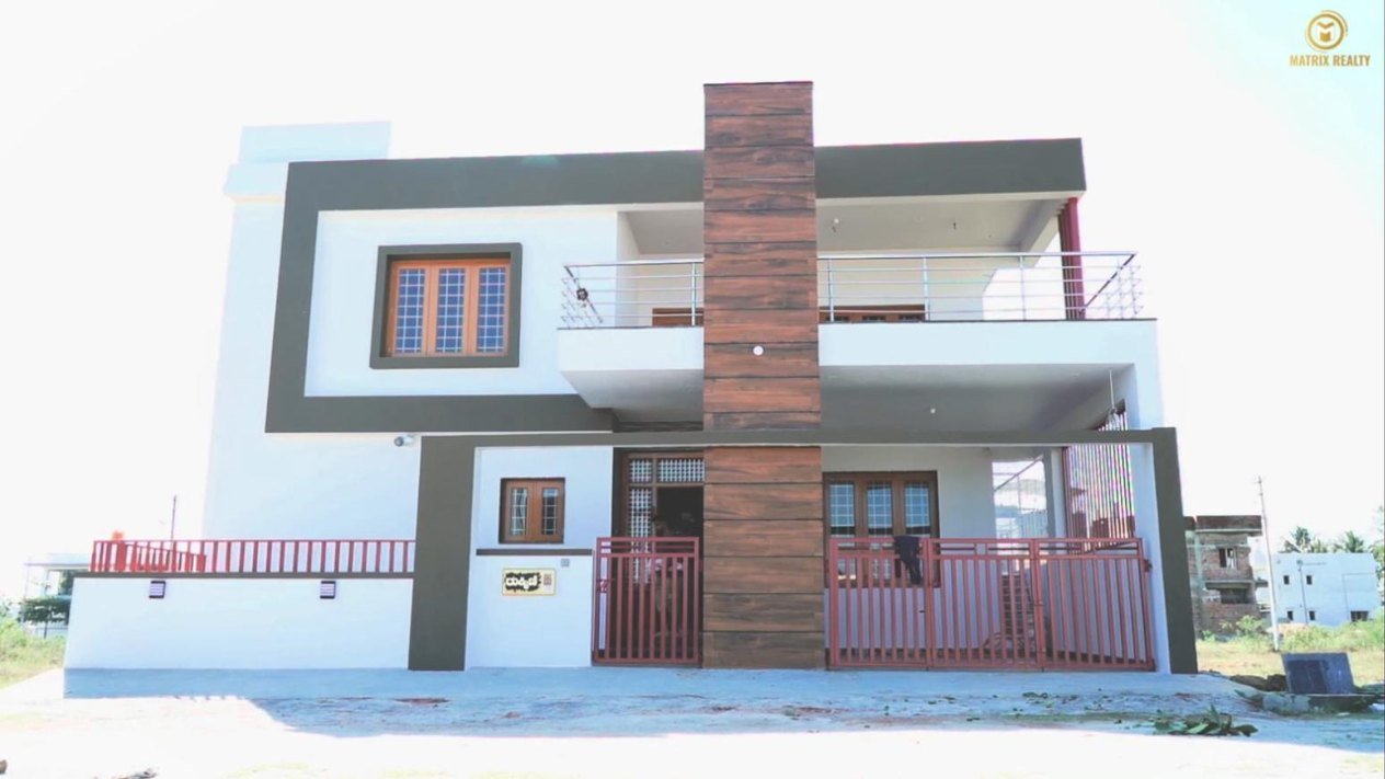 Front elevation of a 60x40 4BHK duplex house in Hassan built by Matrix Realty